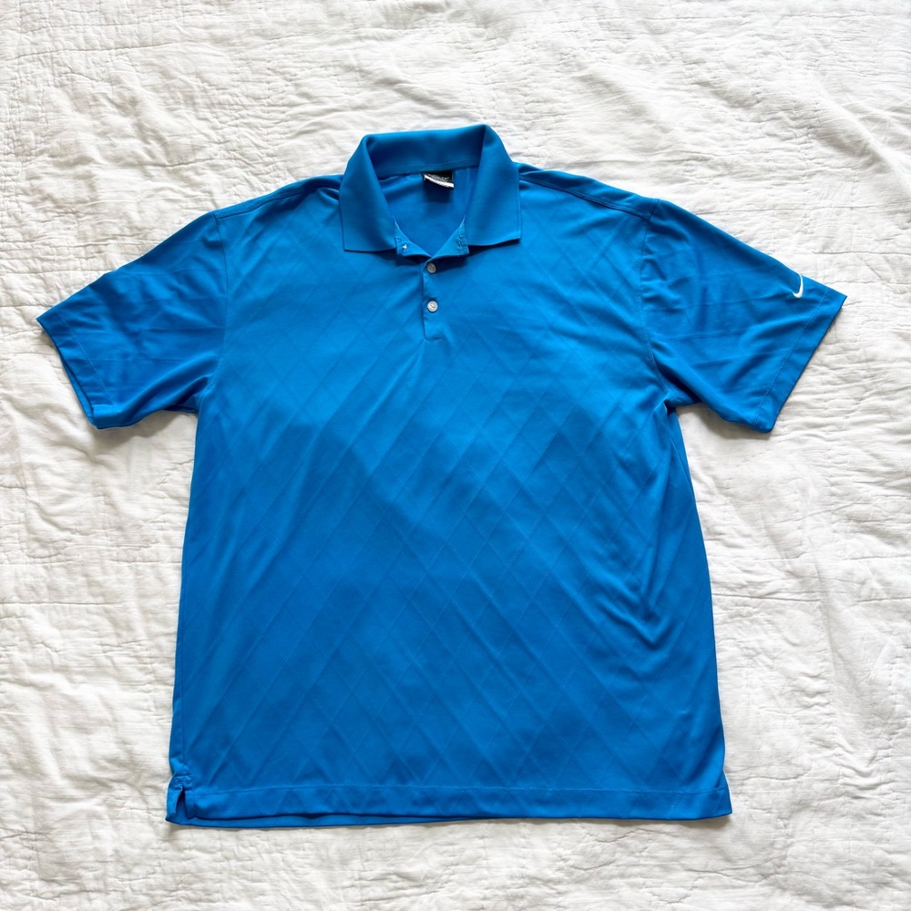 Mens Nike Golf Blue Diamond Pattern XL DRI FIT Golf Polo Shirt Short Sleeve Flaw